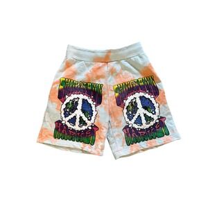 Chinatown Market Mens Peace Earth Tie Dye Sweat Shorts Orange White Small